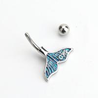 Stainless Steel Belly Ring, Mermaid tail, plated, enamel, blue 