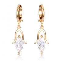 Huggie Hoop Drop Earring, Brass, with Cubic Zirconia, gold color plated, for woman 