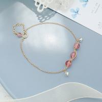 Quarz Armbänder, Messing, mit Strawberry Quartz, Einstellbar & Modeschmuck, Rosa, 16-18cm, verkauft von Strang