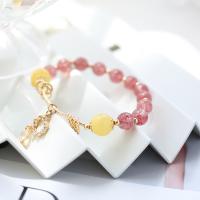 Quarz Armbänder, Messing, mit Strawberry Quartz, Modeschmuck & verschiedene Größen vorhanden, Rosa, verkauft von Strang