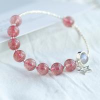 Quarz Armbänder, Messing, mit Strawberry Quartz, Modeschmuck & verschiedene Größen vorhanden, Rosa, verkauft von Strang