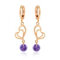 Huggie Hoop Drop Earring, Brass, with Cubic Zirconia, gold color plated, for woman 