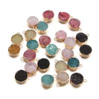 Ice Quartz Agate Pendants, with Zinc Alloy, Round, gold color plated, DIY 