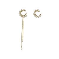 Earring Cuff and Wraps, Zinc Alloy, with Freshwater Pearl, gold color plated, for woman, white 