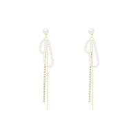 Moda flecos pendientes, aleación de zinc, con Plata de ley 925 & Perlas plásticas, chapado en color dorado, para mujer & con diamantes de imitación, Blanco, 22x101mm, Vendido por Par