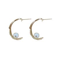 Pendientes de Perno de Aleación de Zinc, con Plata de ley 925 & Perlas plásticas, chapado en color dorado, para mujer, Blanco, 10x28mm, Vendido por Par