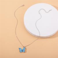 Enamel Zinc Alloy Necklace, silver color plated, for woman, blue, 18mm Inch 