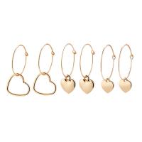 aleación de zinc Aretes, chapado en color dorado, tres piezas & para mujer, Vendido por Set