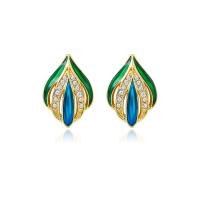 Zinc alliage strass Stud Earring, alliage de zinc, Placage de couleur d'or, pour femme & émail & avec strass Vendu par paire