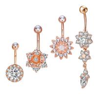 laiton anneau de ventre, Placage, 4 pièces & pavé de micro zircon & pour femme, plus de couleurs à choisir, Vendu par fixé