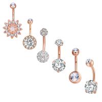 laiton anneau de ventre, Placage, 6 pièces & pavé de micro zircon & pour femme, plus de couleurs à choisir, Vendu par fixé