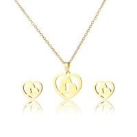 Fashion Stainless Steel Jewelry Sets, Stud Earring & necklace, gold color plated, 2 pieces & for woman .7 Inch 