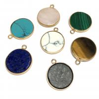 Gemstone Pendantifs en laiton, pierre gemme, avec laiton, Plat rond, Placage de couleur d'or, DIY, plus de couleurs à choisir Vendu par PC