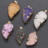 Ice Quartz Agate Pendants, Leaf, gold color plated, DIY 23x35- 