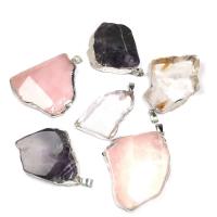 Natural Quartz Pendants, Natural Stone, irregular, silver color plated, DIY 20x45- 