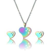 Fashion Stainless Steel Jewelry Sets, Stud Earring & necklace, plated, for woman, multi-colored .7 Inch 