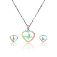 Fashion Stainless Steel Jewelry Sets, Stud Earring & necklace, plated, 2 pieces & for woman, multi-colored .7 Inch 