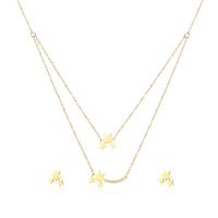 Fashion Stainless Steel Jewelry Sets, Stud Earring & necklace, gold color plated, 2 pieces & for woman .7 Inch 