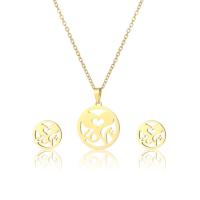 Fashion Stainless Steel Jewelry Sets, Stud Earring & necklace, gold color plated, 2 pieces & for woman .7 Inch 