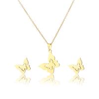 Fashion Stainless Steel Jewelry Sets, Stud Earring & necklace, gold color plated, 2 pieces & for woman .7 Inch 