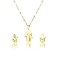 Fashion Stainless Steel Jewelry Sets, Stud Earring & necklace, gold color plated, 2 pieces & for woman .7 Inch 