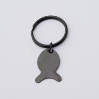 Stainless Steel Key Clasp, Fish, gun black plated, Unisex 