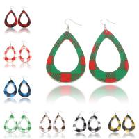 PU Leather Drop Earring, Teardrop, printing, for woman & hollow 