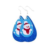 Christmas Earrings, PU Leather, Teardrop, printing, Christmas jewelry & for woman 