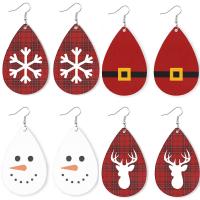 Christmas Earrings, PU Leather, Teardrop, printing, Christmas jewelry & for woman 