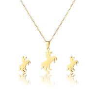 Fashion Stainless Steel Jewelry Sets, Stud Earring & necklace, gold color plated, 2 pieces & for woman .7 Inch 