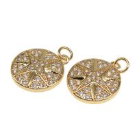 Cubic Zirconia Micro Pave Brass Pendant, Round, plated, DIY & micro pave cubic zirconia, golden, 19*16*3mm 