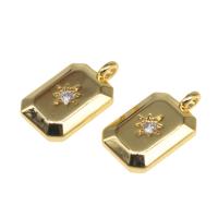 Cubic Zirconia Micro Pave Brass Pendant, Rectangle, plated, DIY & micro pave cubic zirconia, golden, 15*9*2mm 