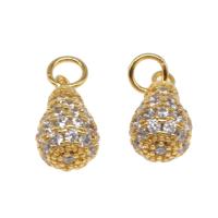 Cubic Zirconia Micro Pave Brass Pendant, Teardrop, plated, DIY & micro pave cubic zirconia, golden, 11*6mm 