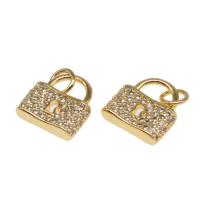 Cubic Zirconia Micro Pave Brass Pendant, Lock, plated, DIY & micro pave cubic zirconia 12*11*3mm 