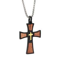 Hommes Pull Collier chaîne, acier inoxydable, avec bois, croix, pistolet noir plaqué, styles différents pour le choix & pour homme Environ 23 pouce, Vendu par PC