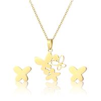 Fashion Stainless Steel Jewelry Sets, Stud Earring & necklace, gold color plated, 2 pieces & for woman .5 Inch 