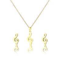 Fashion Stainless Steel Jewelry Sets, Stud Earring & necklace, gold color plated, 2 pieces & for woman .5 Inch 