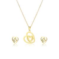 Fashion Stainless Steel Jewelry Sets, Stud Earring & necklace, gold color plated, 2 pieces & for woman .5 Inch 