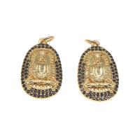 Cubic Zirconia Micro Pave Brass Pendant, Buddha, plated, DIY & micro pave cubic zirconia, golden, 23*12*4mm 