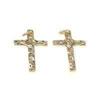 Cubic Zirconia Micro Pave Brass Pendant, Cross, plated, DIY & micro pave cubic zirconia, golden, 26*18*2mm 