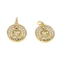 Cubic Zirconia Micro Pave Brass Pendant, Round, plated, DIY & micro pave cubic zirconia, golden, 16*14*2mm 