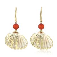 Shell Earring eau douce, alliage de zinc, avec coquille, conque, Placage de couleur d'or, pour femme, blanc Vendu par paire