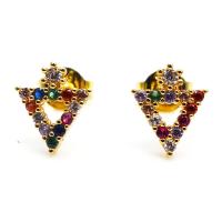 Pendientes de Perno de Aleación de Zinc, metal, chapado en color dorado, micro arcilla de zirconia cúbica, 7x8mm, Vendido por Par