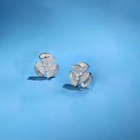 Cupronickel Stud Earring, silver color plated, for woman & with rhinestone 