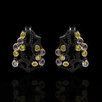 Cupronickel Lever Back Earring, gun black plated, for woman & with rhinestone, gold 