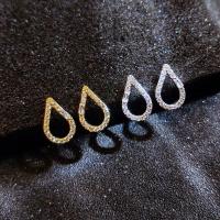 Cupronickel Stud Earring, plated, for woman & with rhinestone 