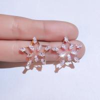 Cupronickel Stud Earring, gold color plated, for woman & with rhinestone, pink 