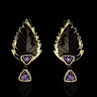 Cupronickel Drop Earring, gun black plated, for woman & with rhinestone, purple 