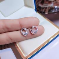 Cupronickel Stud Earring, silver color plated, for woman & with rhinestone 