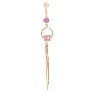 Stainless Steel Belly Ring, Zinc Alloy, with 316L Stainless Steel, plated, with rhinestone 